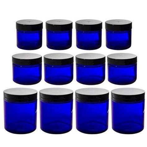 12 Piece Cobalt Blue Glass Straight Sided Jar Starter Kit Set Includes 4 1 Oz 4 2 Oz And 4