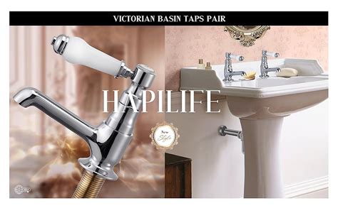 Hapilife Basin Pillar Taps Pair Mixers Victorian Traditional Twin