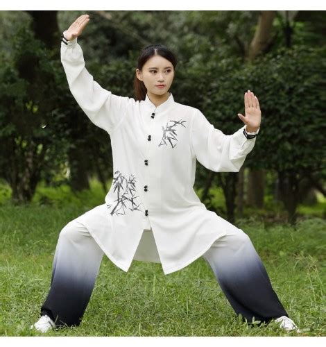 White Gradient Tai Chi Clothing Womens Spring And Autumn Embroidery