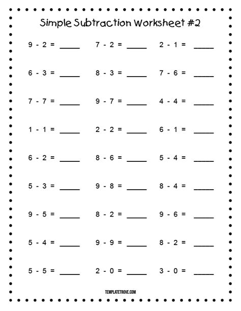 Printable Simple Subtraction Worksheet 2 For Kindergarten And 1st Graders