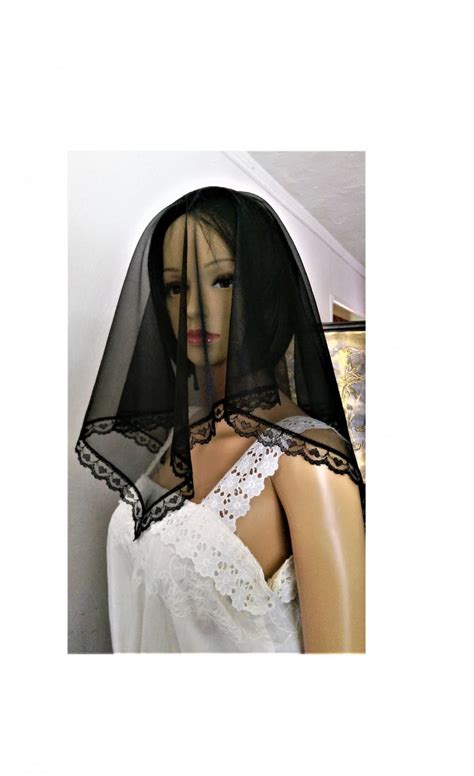 Black Mourning Funeral Chapel Scarf Veil Sheer Nylon And Heart Lace Head Covering Gothic