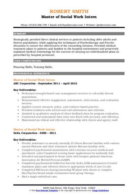 Master Of Social Work Intern Resume Samples Qwikresume