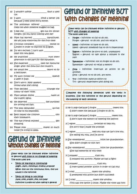 Gerunds VS Infinitive worksheet Gramática del inglés Como aprender