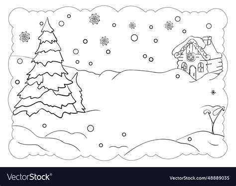 Printable winter scene coloring page Royalty Free Vector