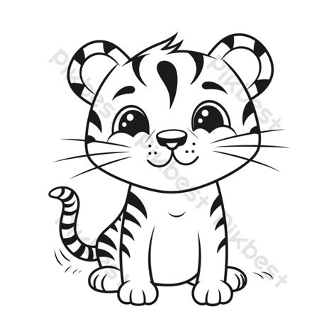 Sketch Illustration Of A Small Tiger Simple Vector Coloring With ...