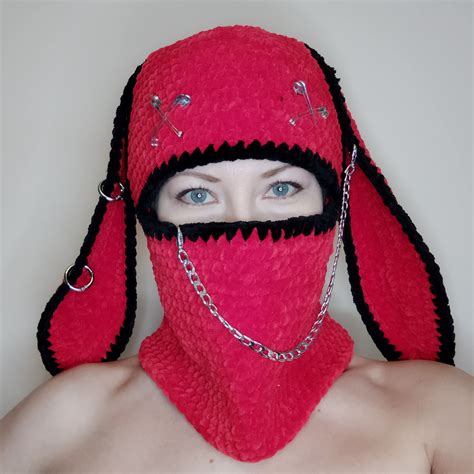 Red Bunny Balaclava With Chain Sexy Bunny Kigurumi Mask Inspire Uplift