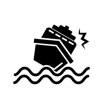 Sinking Ship Silhouette Icon Ship In Collision Vector Stock Illustration - Download Image Now ...