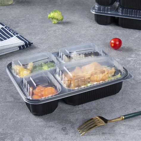 4 Compartment Disposable Plastic Microwavable Food Take Out Container With Dome Lid