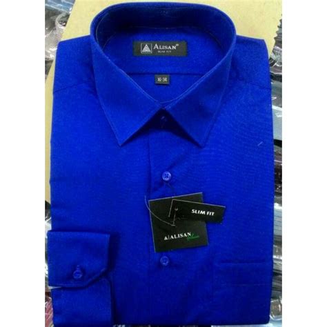 Jual Kemeja Alisan Polos Slim Fit Lengan Panjang Warna Biru Shopee