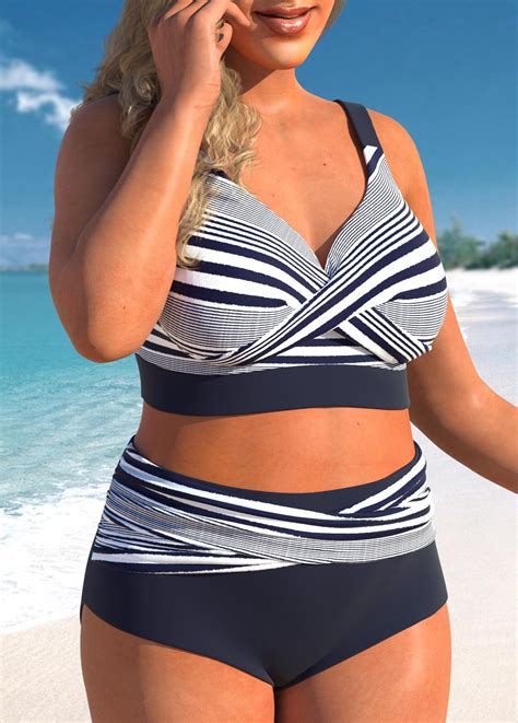 Criss Cross Striped Navy Bikini Top Modlily Usd