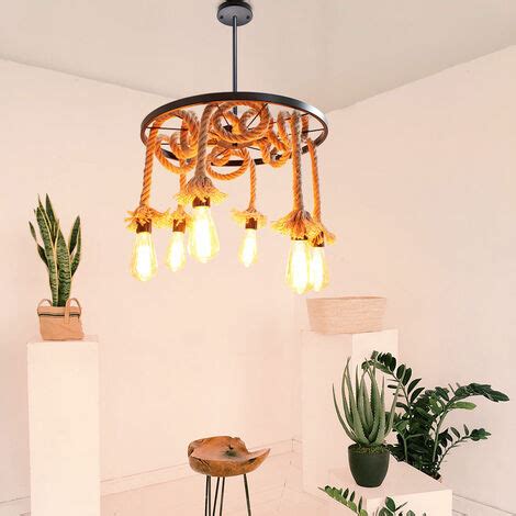 Lustre Suspension Industrielle R Tro En Corde De Chanvre Lumi Res E