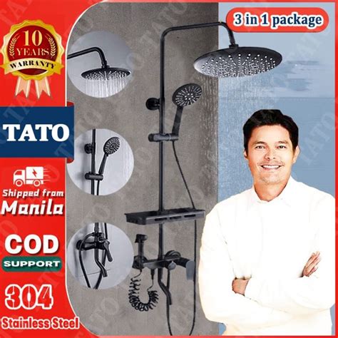 TATO Shower Set Stainles 4 In 1 Sus 304 Shower Faucet Set Hot Cold Black Shower Set Lazada PH