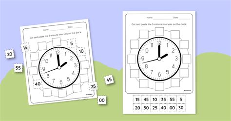 Clock Worksheet Cut And Paste 5 Minute Intervals Teach Starter