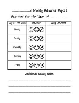 Weekly Behavior Chart | Mt Home Arts