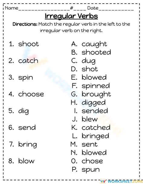 Irregular Verbs Worksheet