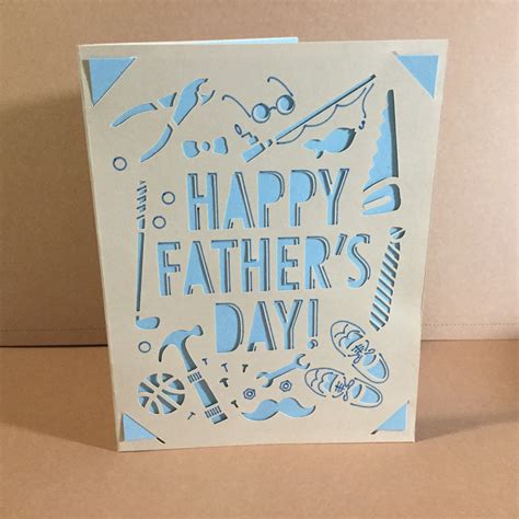 Happy Fathers Day Greeting Card Handmade Wblue And Beige Card Etsy