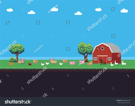 Pixel Art Background Farm Animals Grass Stock Vector (Royalty Free ...