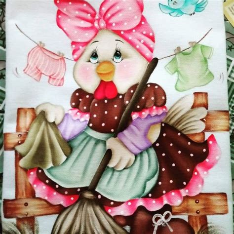 Pin De Eliane Catto Em Galinhas Patos E Corujas Pintura Em Tecido