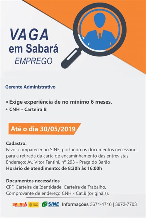 Confira A Oferta De Emprego Do Sine Sabar Prefeitura De Sabar