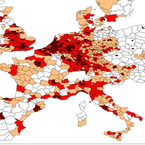 Choropleth map of relative GDP per Area (1=national GDP/km 2 ) Log... | Download Scientific Diagram