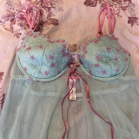 Light Blue And Pink Lingerie Babydoll Top Brand Depop