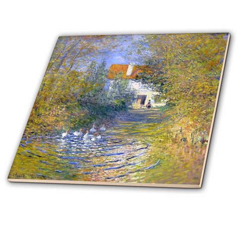 3drose Print Of Monet Painting Geese In The Creek Ceramic Tile 4