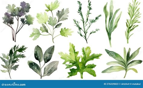 Watercolor Collection Of Fresh Herbs Stock Illustration Illustration