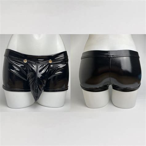 Sexy Gay Underwear For Men Faux Leather Wet Look Open Crotch Pouch Boxer Shorts EBay