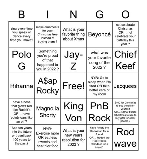 Hip Hop And Would You Rather Bingo Card