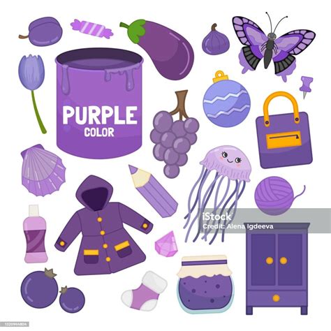 Vector Set Of Purple Color Objects Stock Illustration - Download Image ...