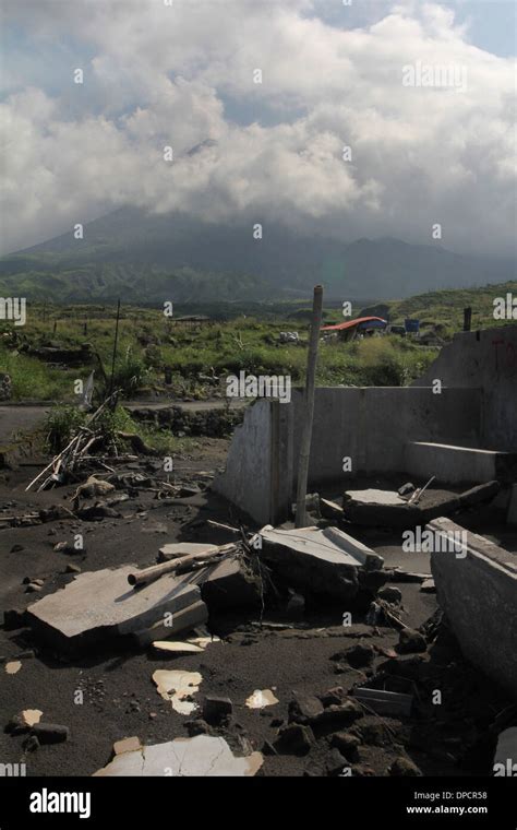 Damage To Village From Pyroclastic Flow Of Mt Merapi Eruption Smoking