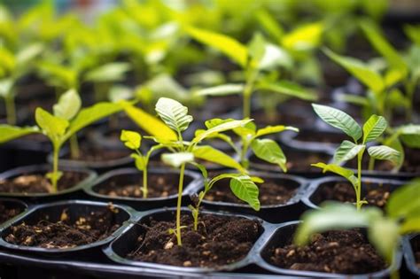 Plantillas de plantas de café en el vivero creadas con AI generativa