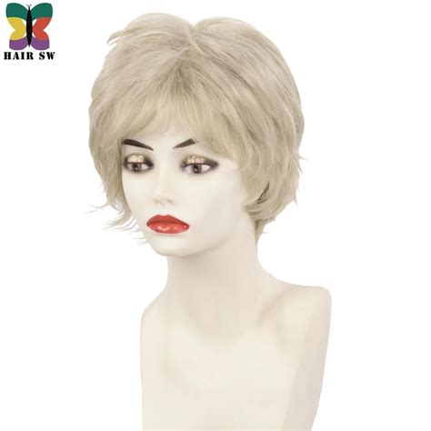 Fluffy Short Layers Classic Cut Curly Synthetic Wigs Light Blonde 20 Grey Platinum Highlights