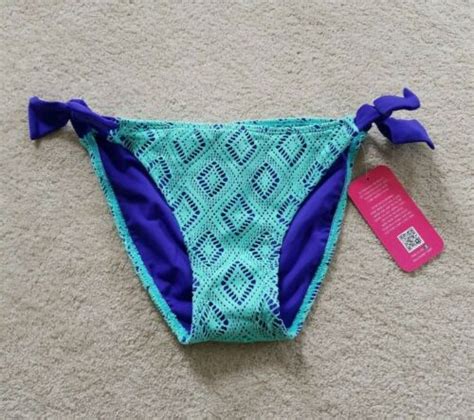 NWT Hula Honey Crocheted Tie Side Bikini Swim Bottom Sz S Blue Purple