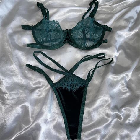 Emerald Green Two Piece Lingerie Set Lace Bralette Depop