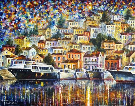 Living Harbor Palette Knife Oil Painting On Canvas By Leonid Afremov