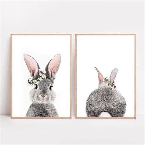 Bunny Flower Crown Rabbit Art Bunny Print Set Bunny Art Etsy