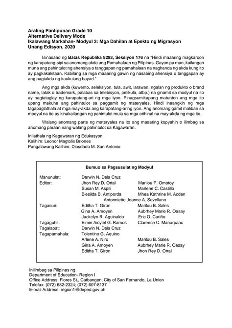 Solution Ap Q Mod Mga Dahilan At Epekto Ng Migrasyon Final Revised