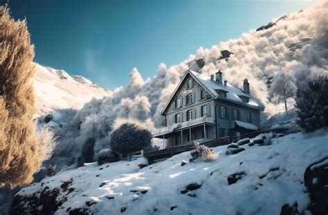 Premium Photo | A white house on the snow covered mountainside