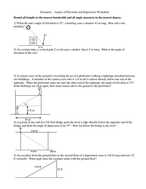 Angles Of Elevation And Depression Worksheet Study Notes