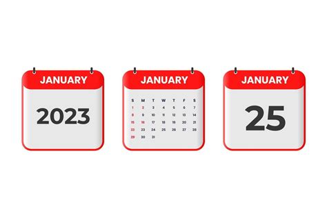 January 2023 calendar design. 25th January 2023 calendar icon for ...