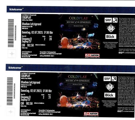 X Coldplay Ticket Super Sitzpl Tze Kaufen Auf Ricardo