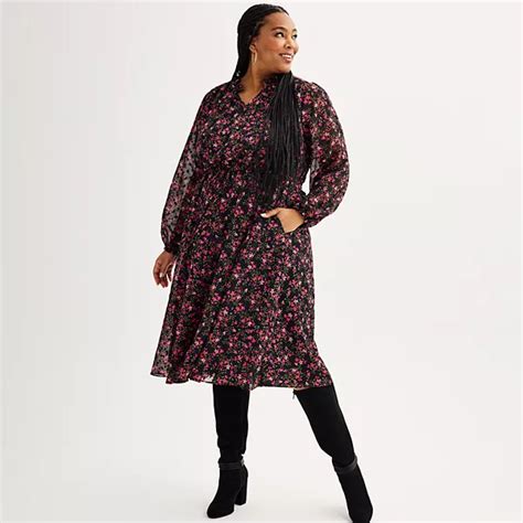 Plus Size Draper James Long Sleeve Cinched Waist Midi Dress