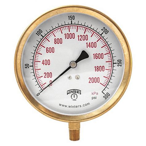 WINTERS INSTRUMENTS Pressure Gauge: 0 to 300 psi, 4 1/2 in Dial, 1/4 in ...