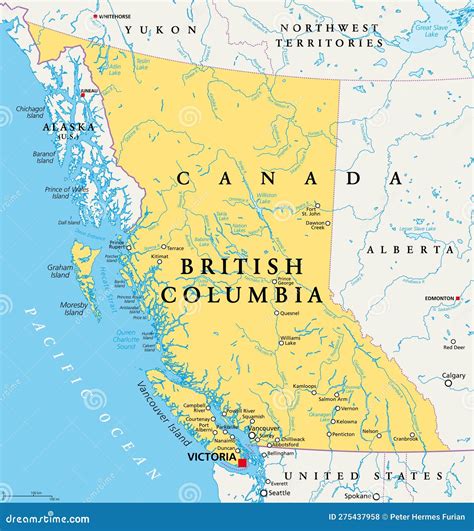 British Columbia, BC, Province of Canada, Political Map Stock Vector - Illustration of united ...