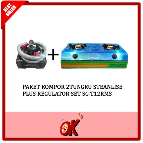 WokeOkay Kompor Gas 2 Tungku Plus Paket Regulator Selang Starcam SC