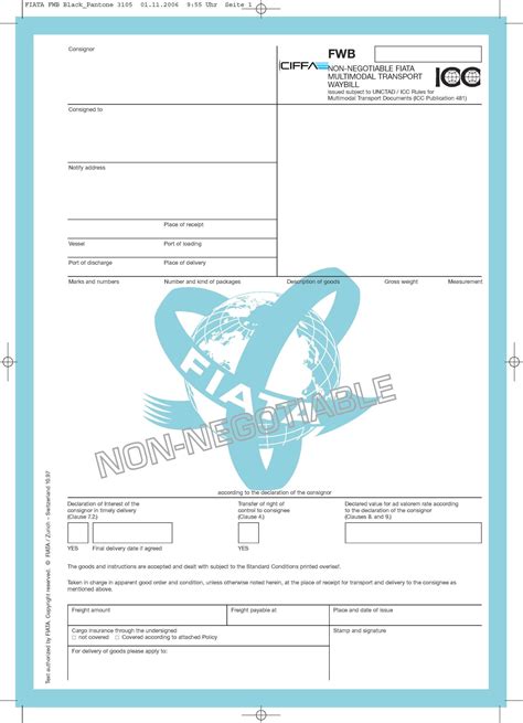 Fwb 50pk Fiata Multimodal Transport Waybill Ciffa