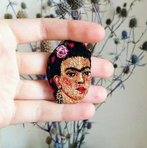 Frida Kahlo Brooch Hand Embroidery By Naked Needle Broderisting