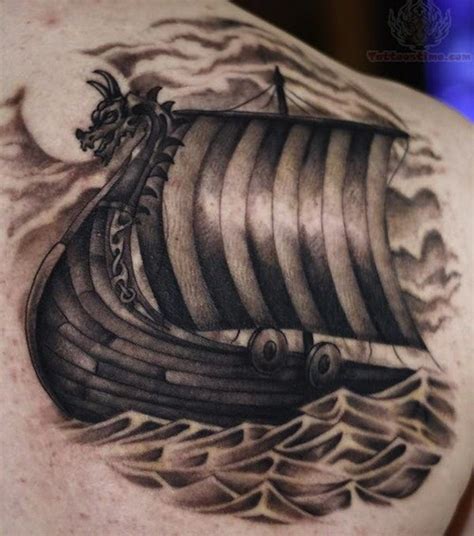 Boat of vikings tattoo on shoulder blade - Tattooimages.biz