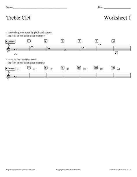 Treble Clef (Worksheet 1) Sheet music for Piano (Solo) | Musescore.com